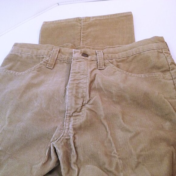 Vintage 70s-80s Sears Trim Fit Corduroy Pants 34-Long Western Bootcut Flare Tan - Picture 5 of 10